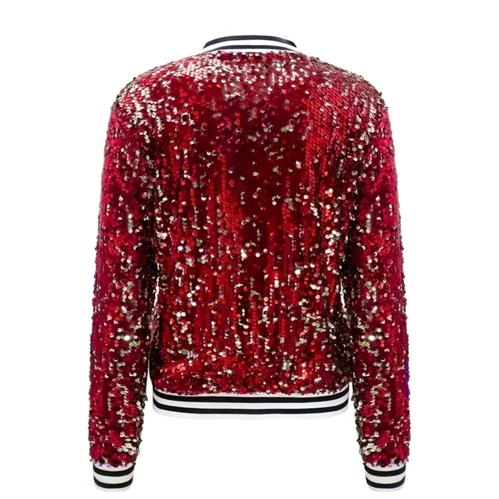 Red and Silver Sequins Bomber Jacket - Picture 4 of 7